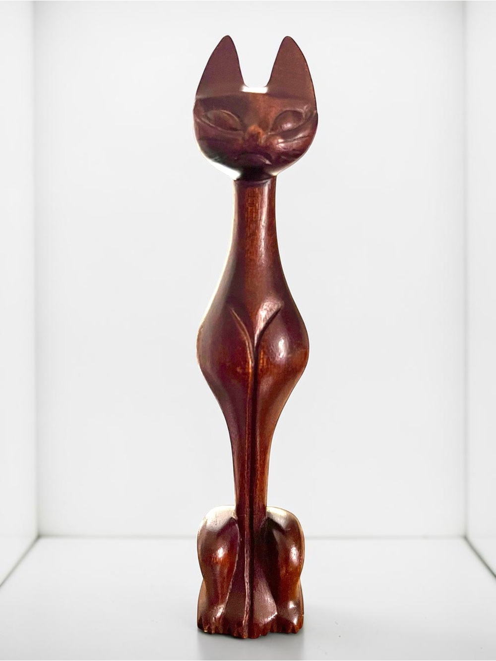 Vintage Carved Wooden Siamese Cat Sculpture Mid-century Modern